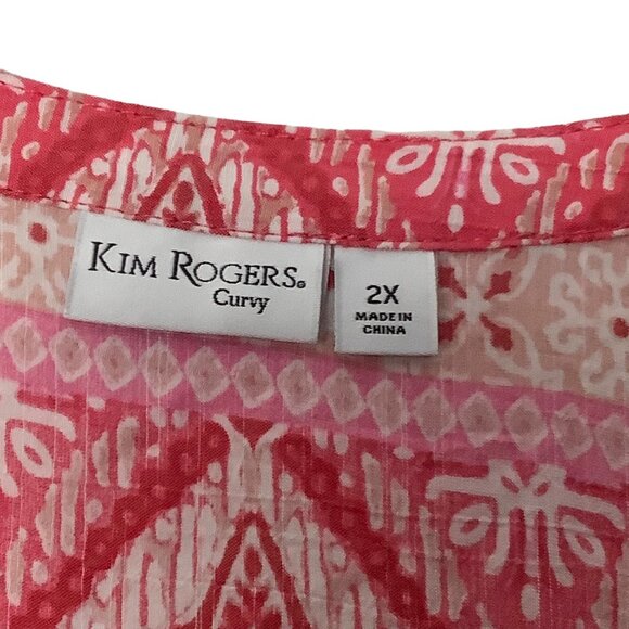 Kim Rogers Curvy Shift Bohemian Dress Women Sz 2X Roll Tab Orange Blue - Picture 3 of 7